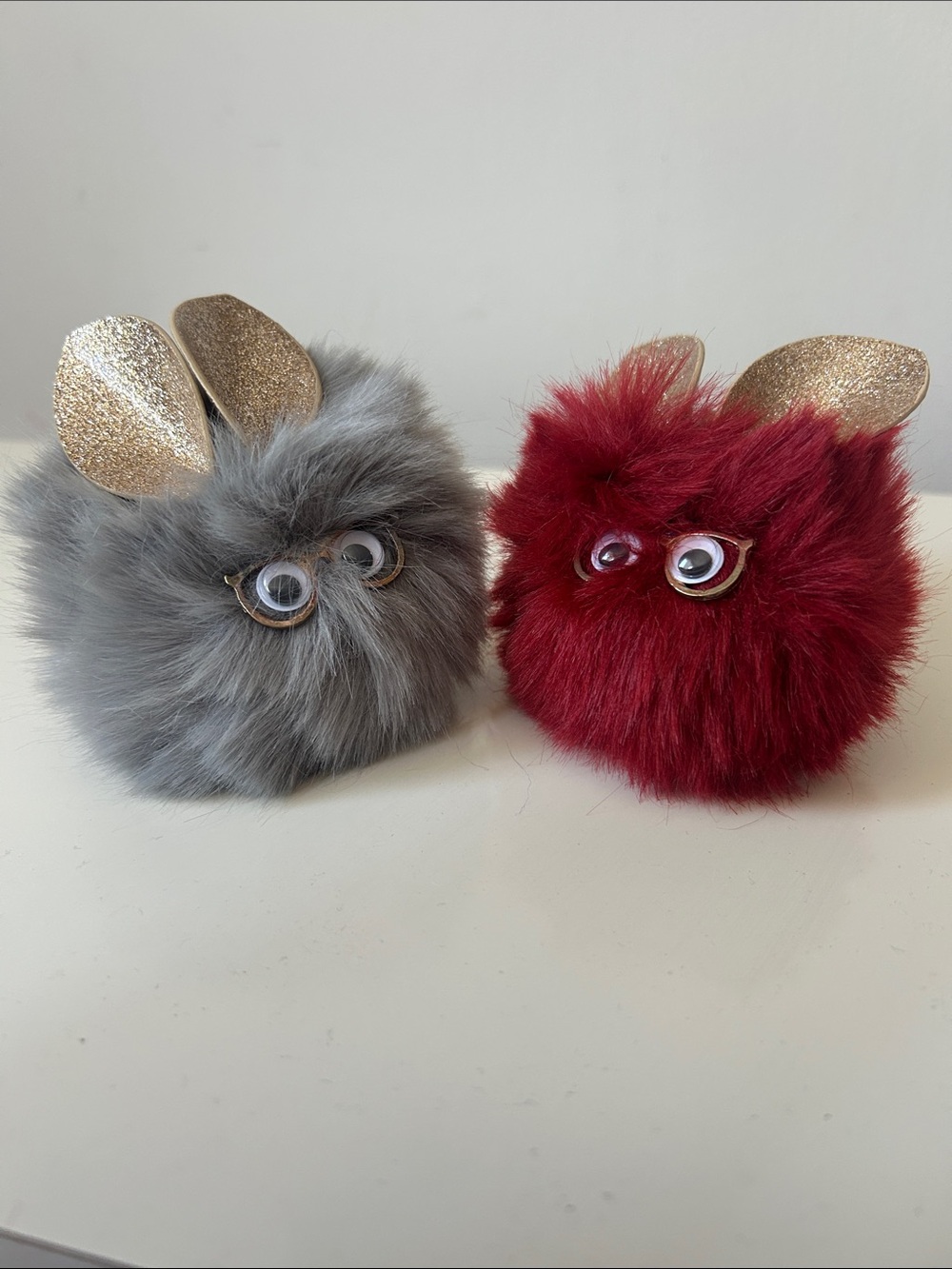 Plush Bunny Pom Keychain for Kids - Red